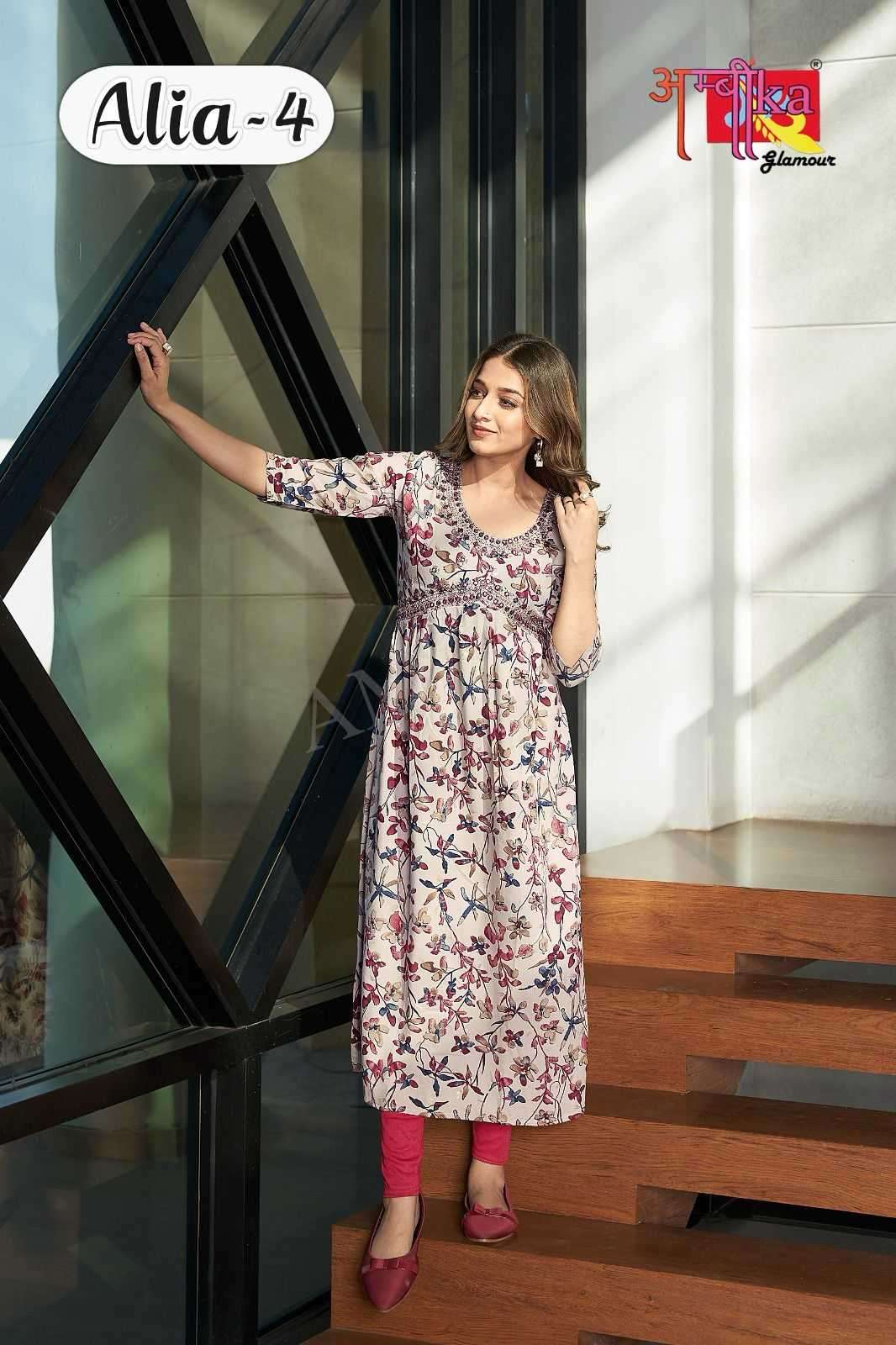 ambika alia vol 4 rayon printed kurti 