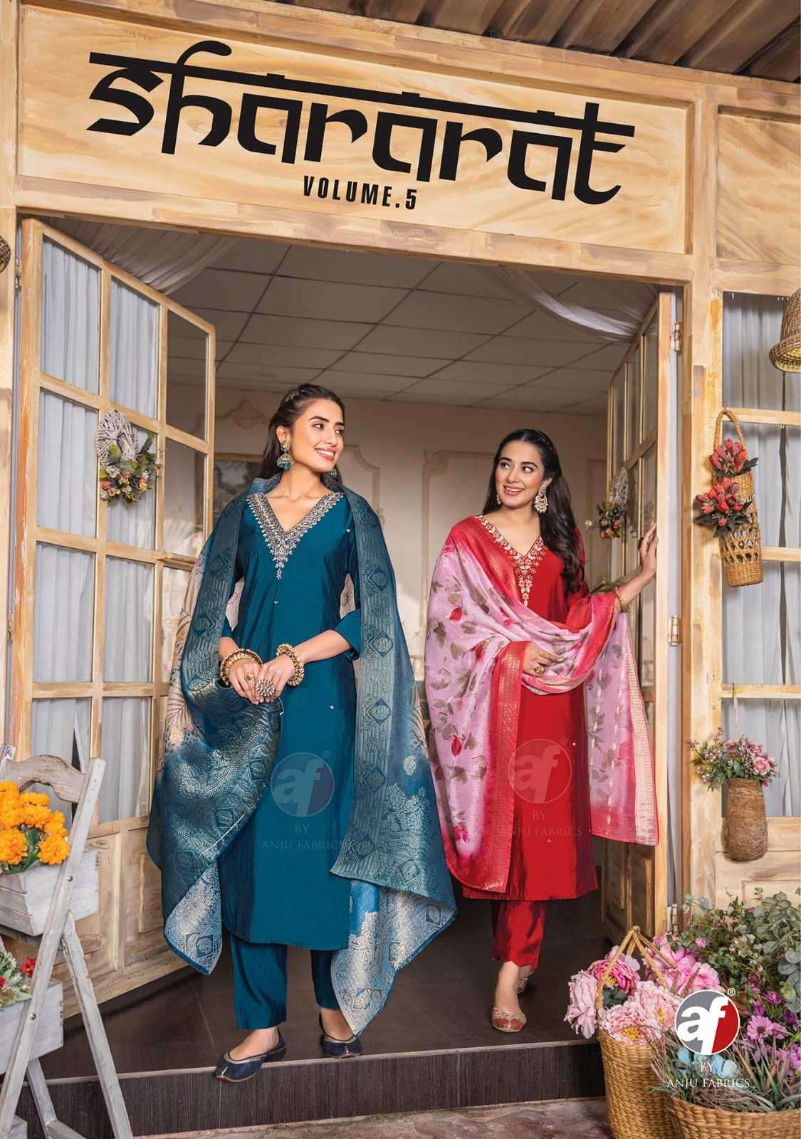 anju fab shararat vol 5 series 3461-3466 pure viscose modal readymade suit 