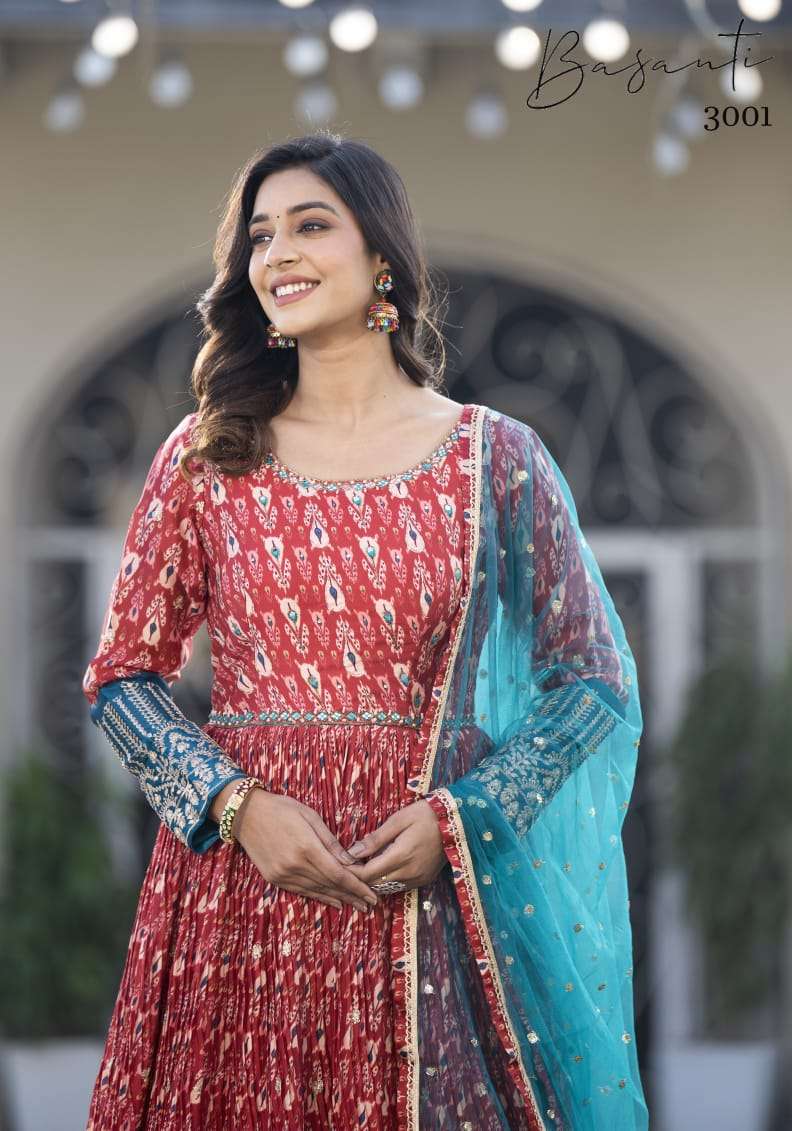 basanti vol 3 designer georgette silk gown with dupatta 