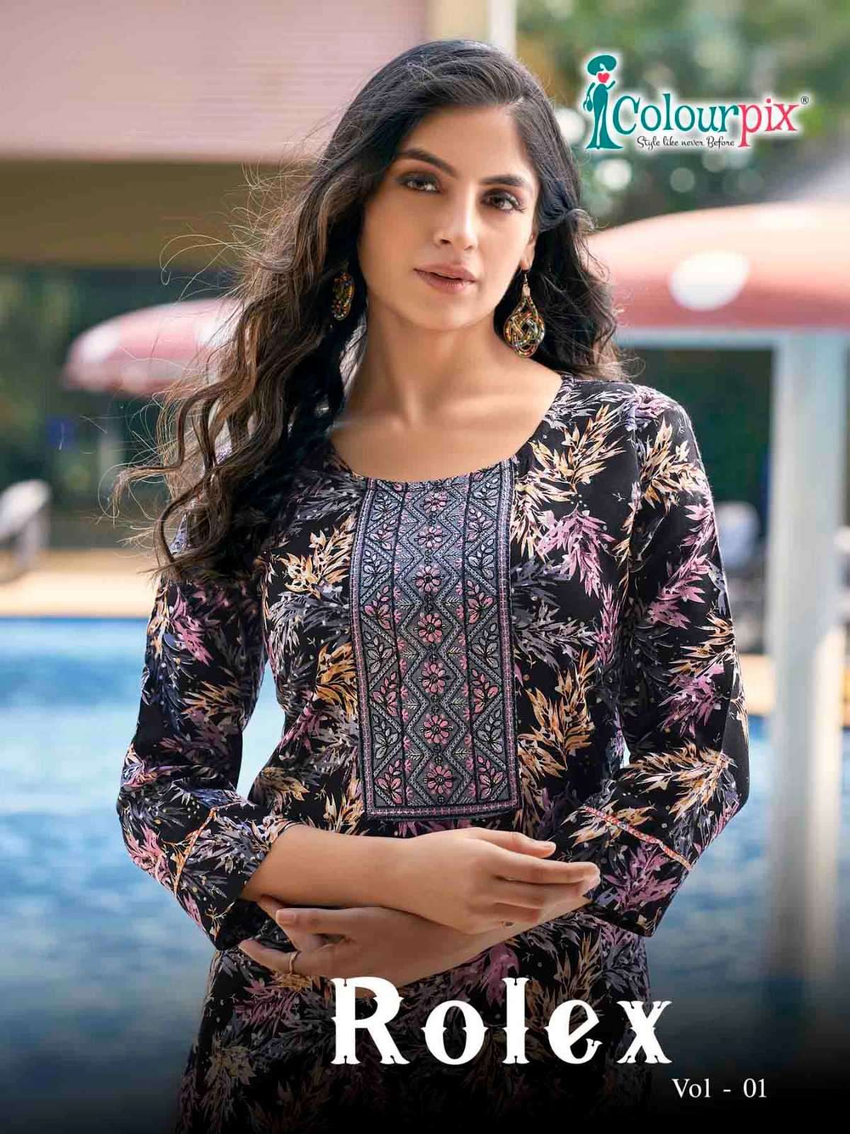 colourpix rolex vol 1 series 1001-1008 Heavy Reyon foil print kurti