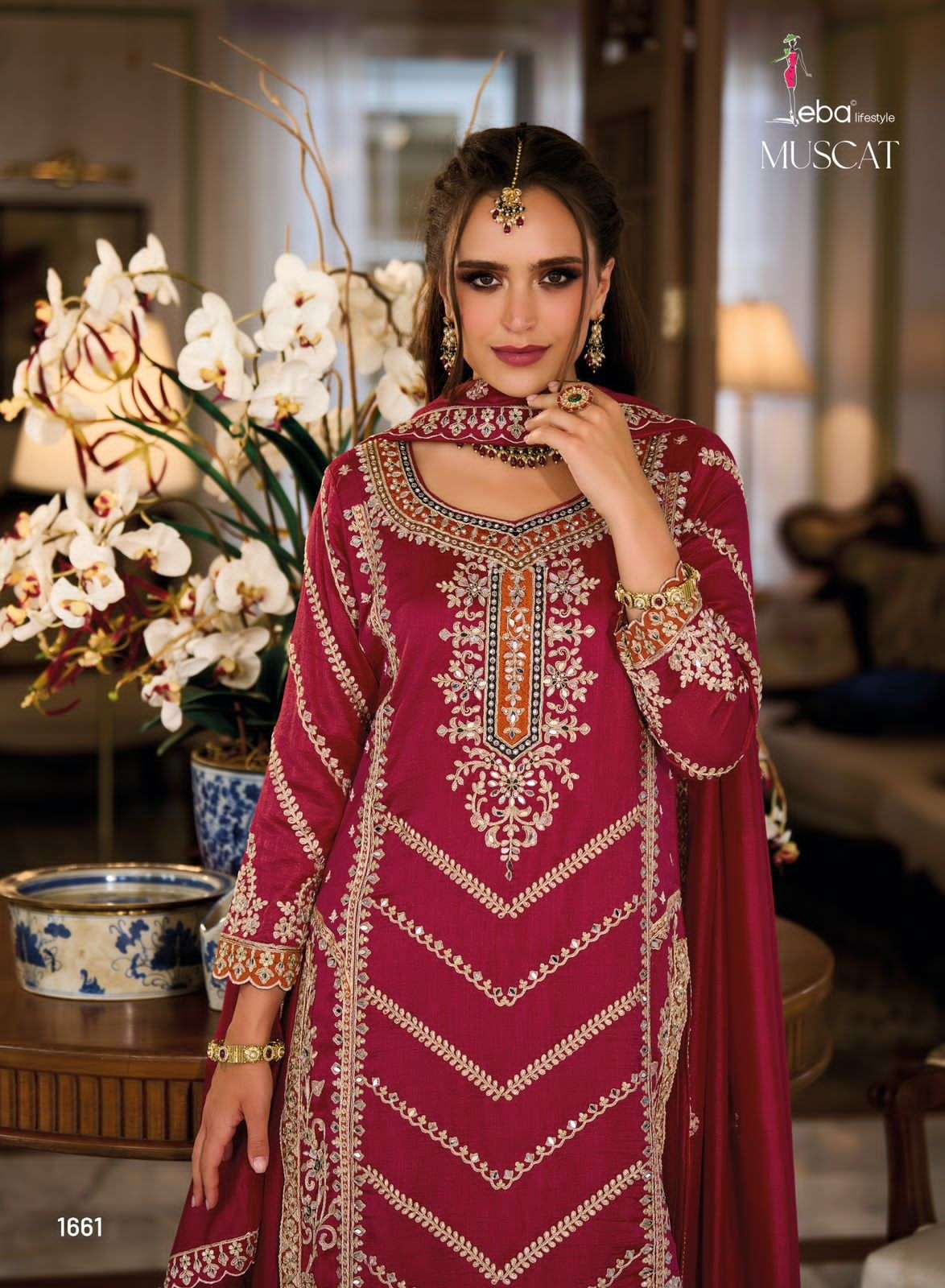 Eba Muscat designer premium Silk diamond work suit