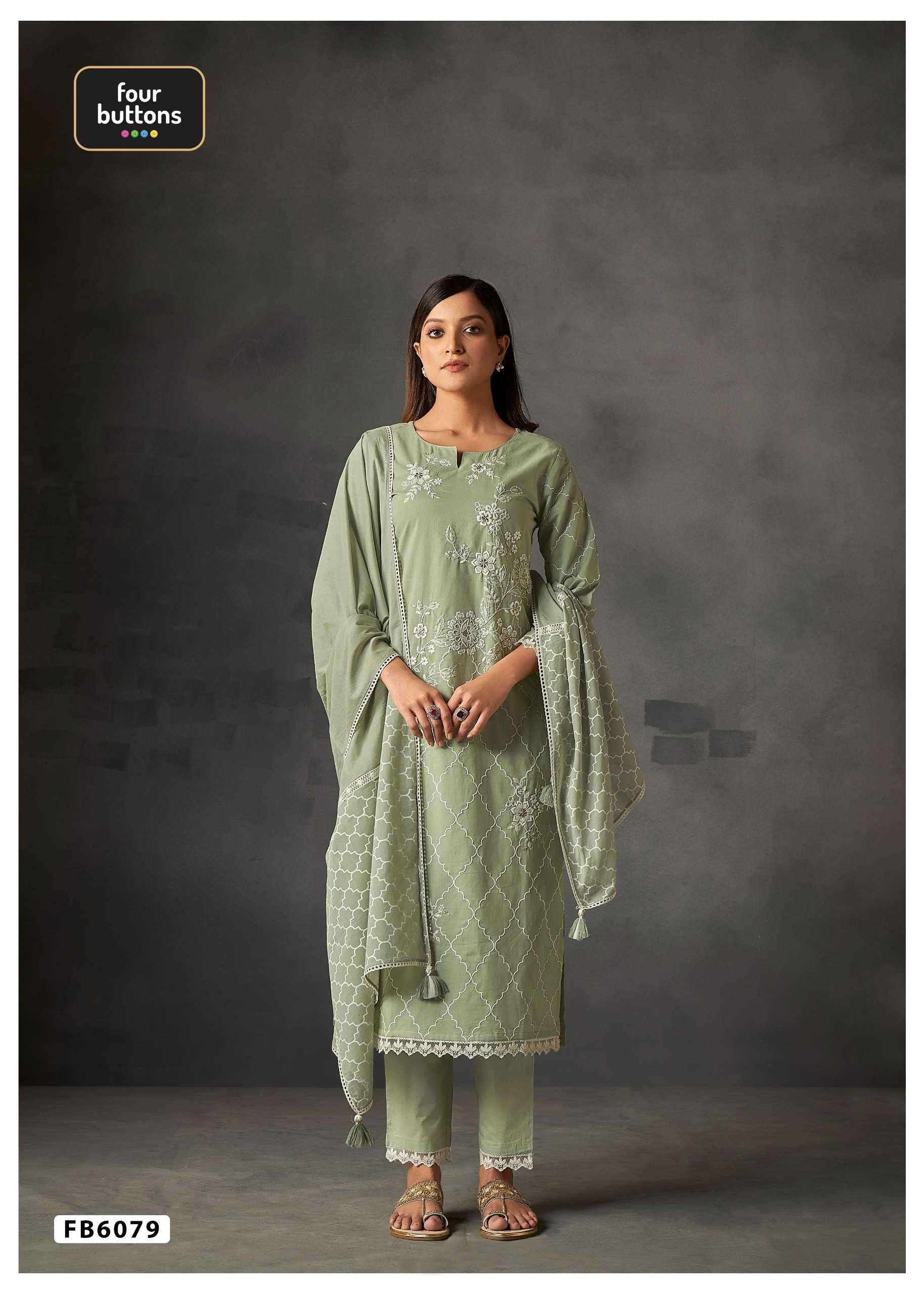 four buttons skd set series 6077-6082 cotton mul readymade suit 