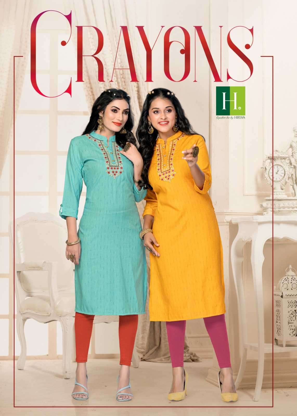 hirwa crayons series 101-108 fancy rayon dobby kurti