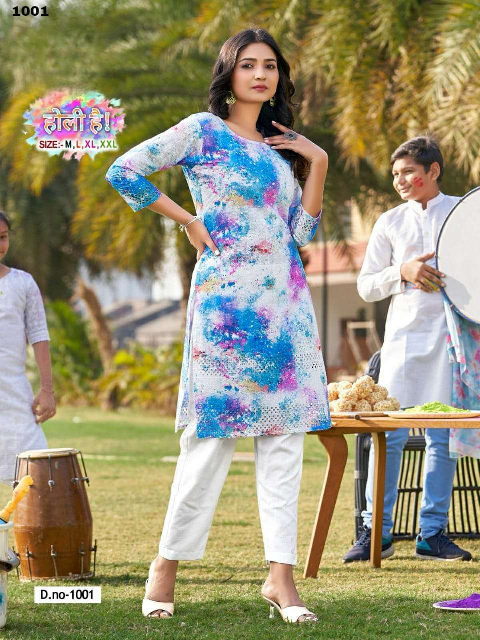 Holi he designer cotton self design chicken kurti