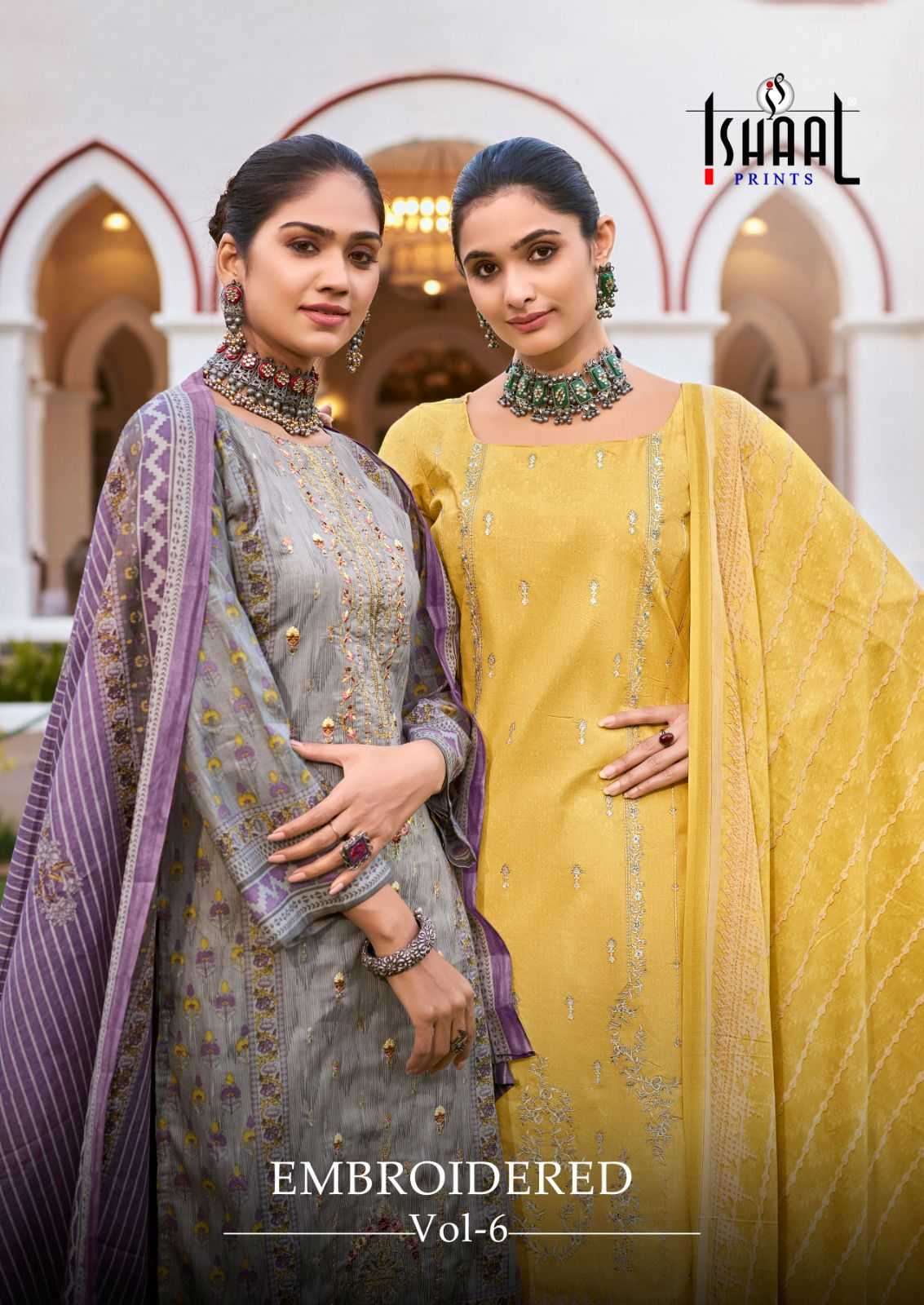 ishaal prints embroidered vol 6 series 6001-6010 Embroidered self work Lawn suit