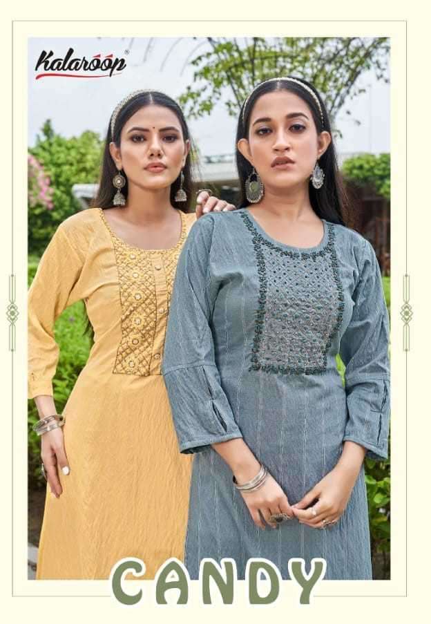kalaroop kajree candy series 13410-13415 heavy rayon kurti 