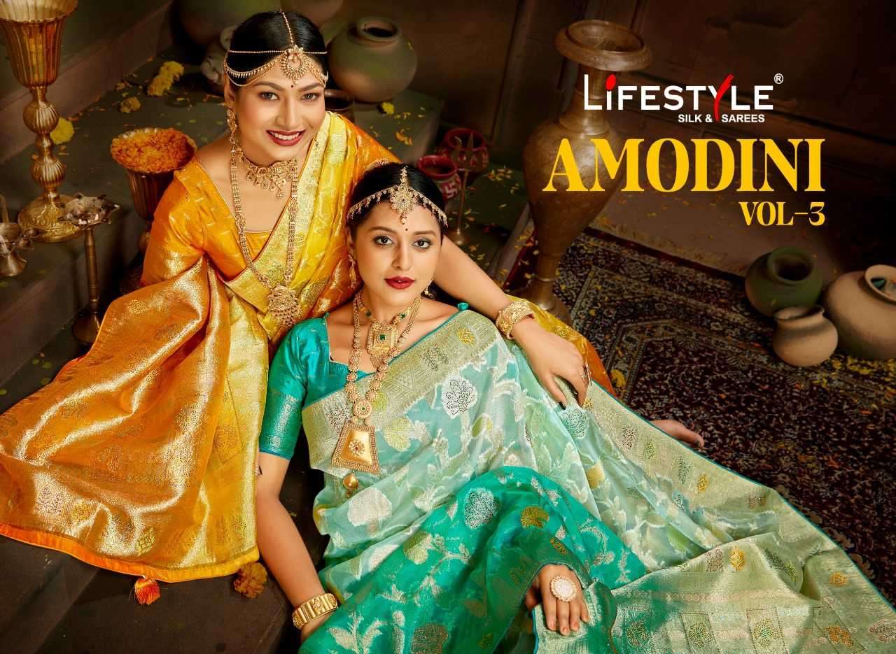 lifestyle amodini vol 3 series 28881-28884 nylon organza saree
