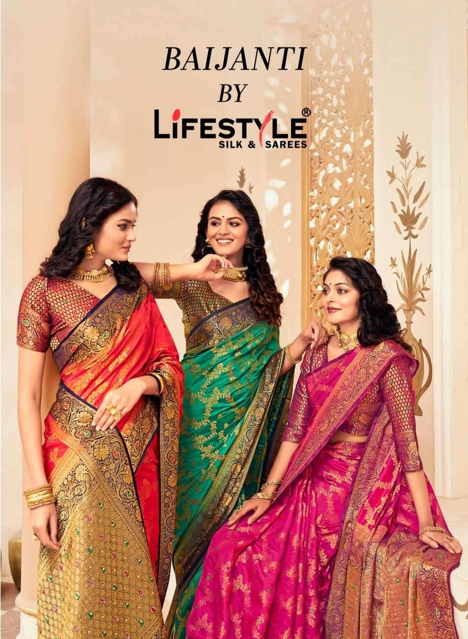 lifestyle baijanti vol 1 series 25211-25214 nylon raw silk saree