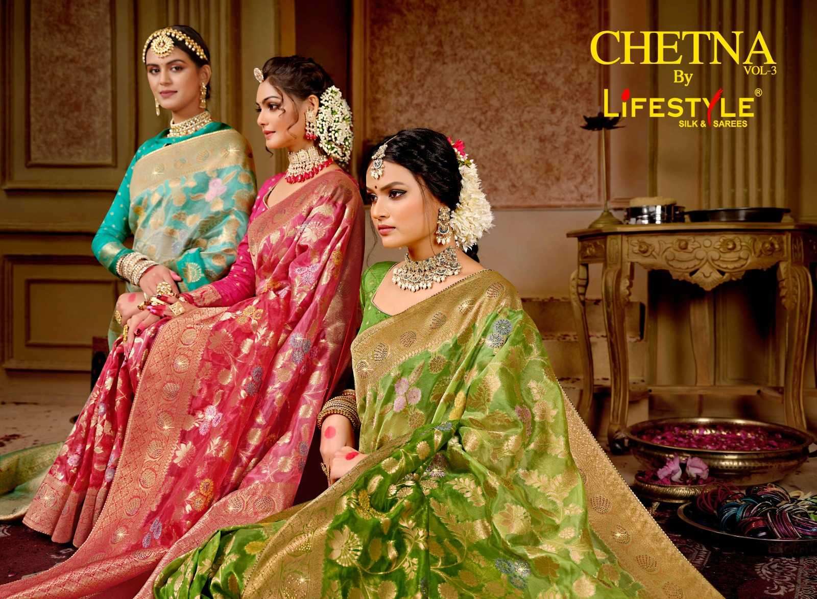 lifestyle chetna vol 3 series 25181-25184 nylon organza saree