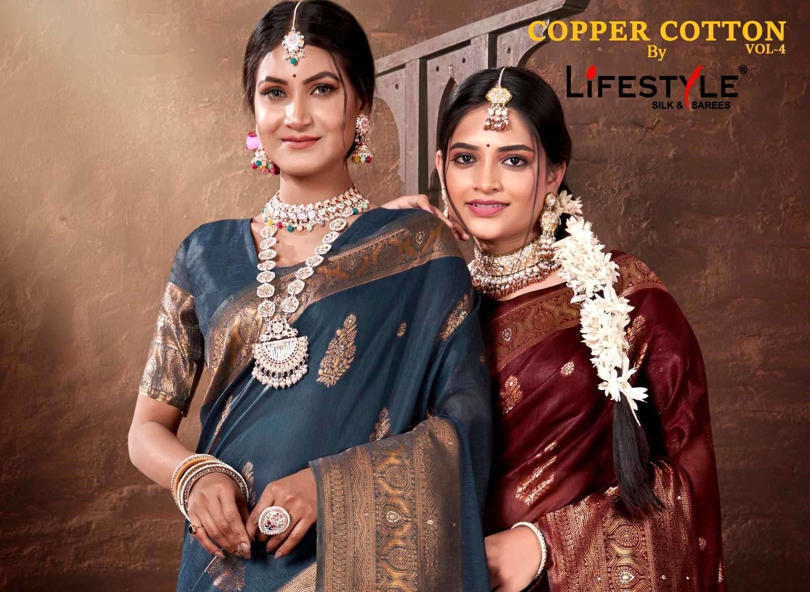 lifestyle copper cotton vol 4 series 27151-27154 silk saree
