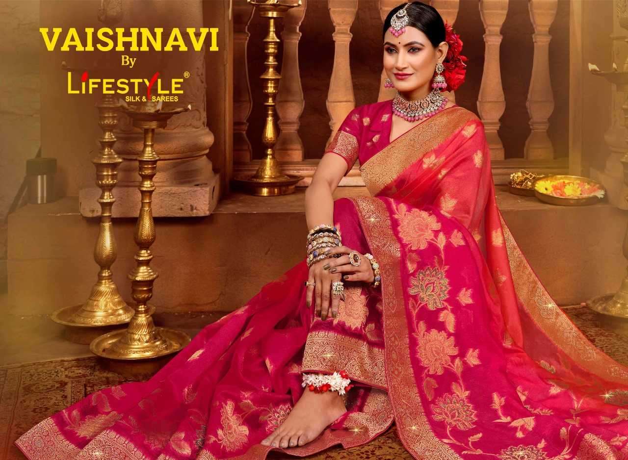 lifestyle vaishnavi vol 1 series 24811-24814 nylon organza saree