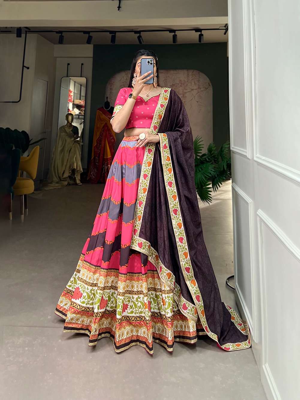 LNB1002 Vaishali silk lehenga Printed With Sequins Lace Border