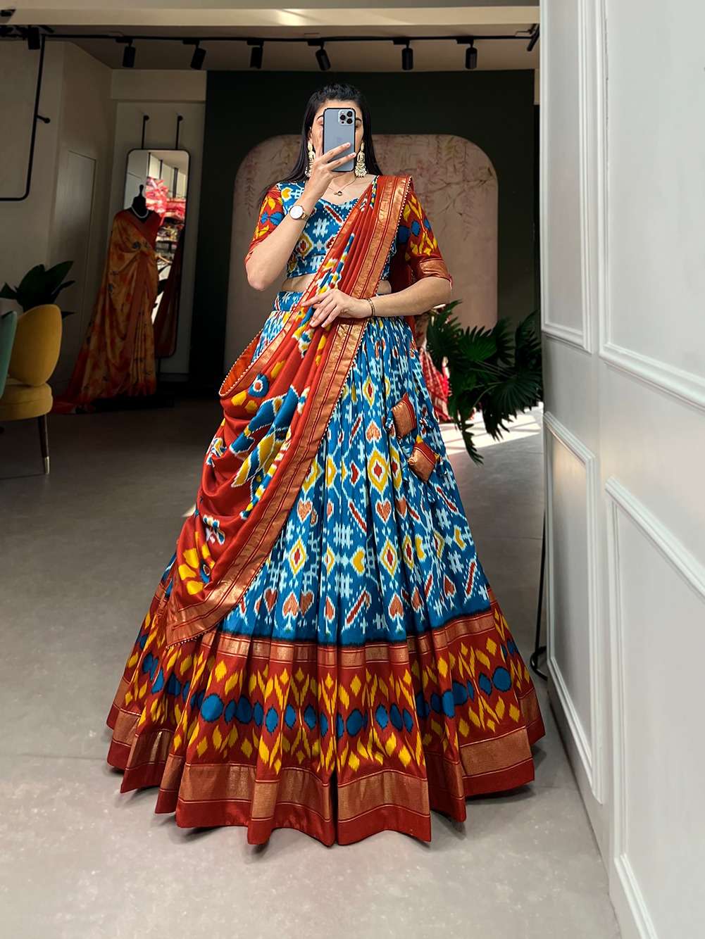 LNB1690OWT Tussar Silk Lehenga Patola Print With Foil Work