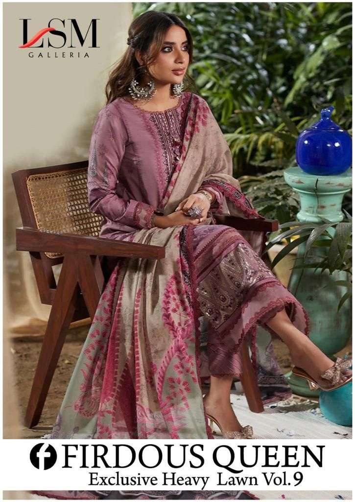 LSM FIRDOUS QUEEN EXCLUSIVE HEAVY LAWN VOL 9 PURE HEAVY LAWN SUIT AVILABLE IN SINGLES