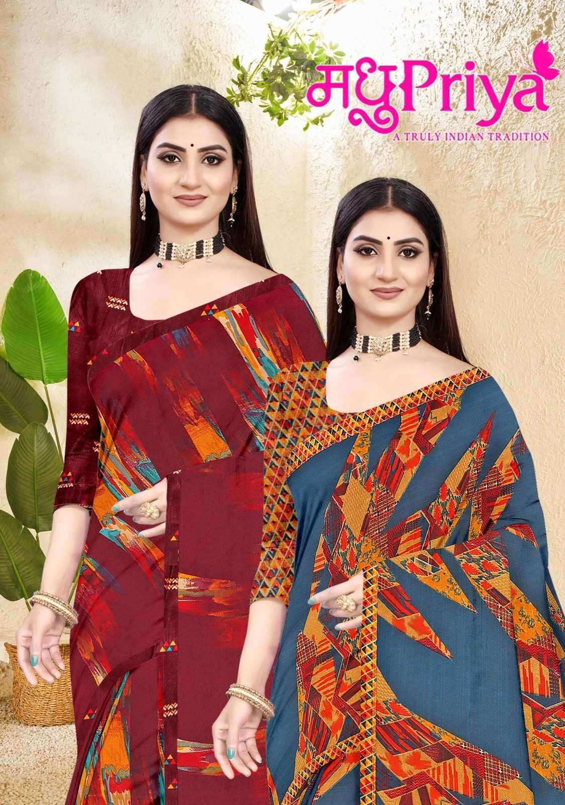 madhupriya angoori series 1001-1008 60 gram plain fancy saree