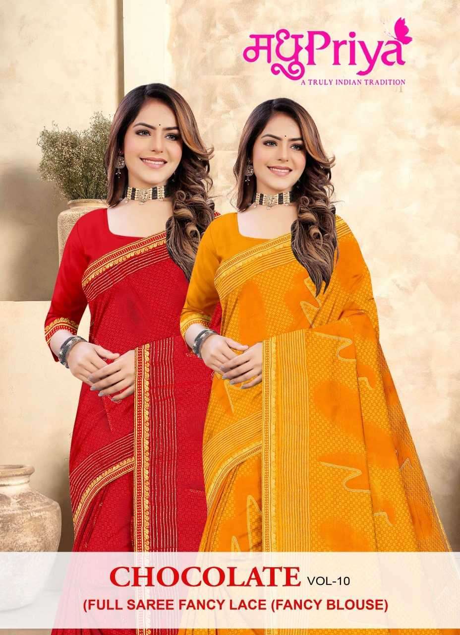 madhupriya chocolate vol 10 series 1001-1008 chiffon printed saree