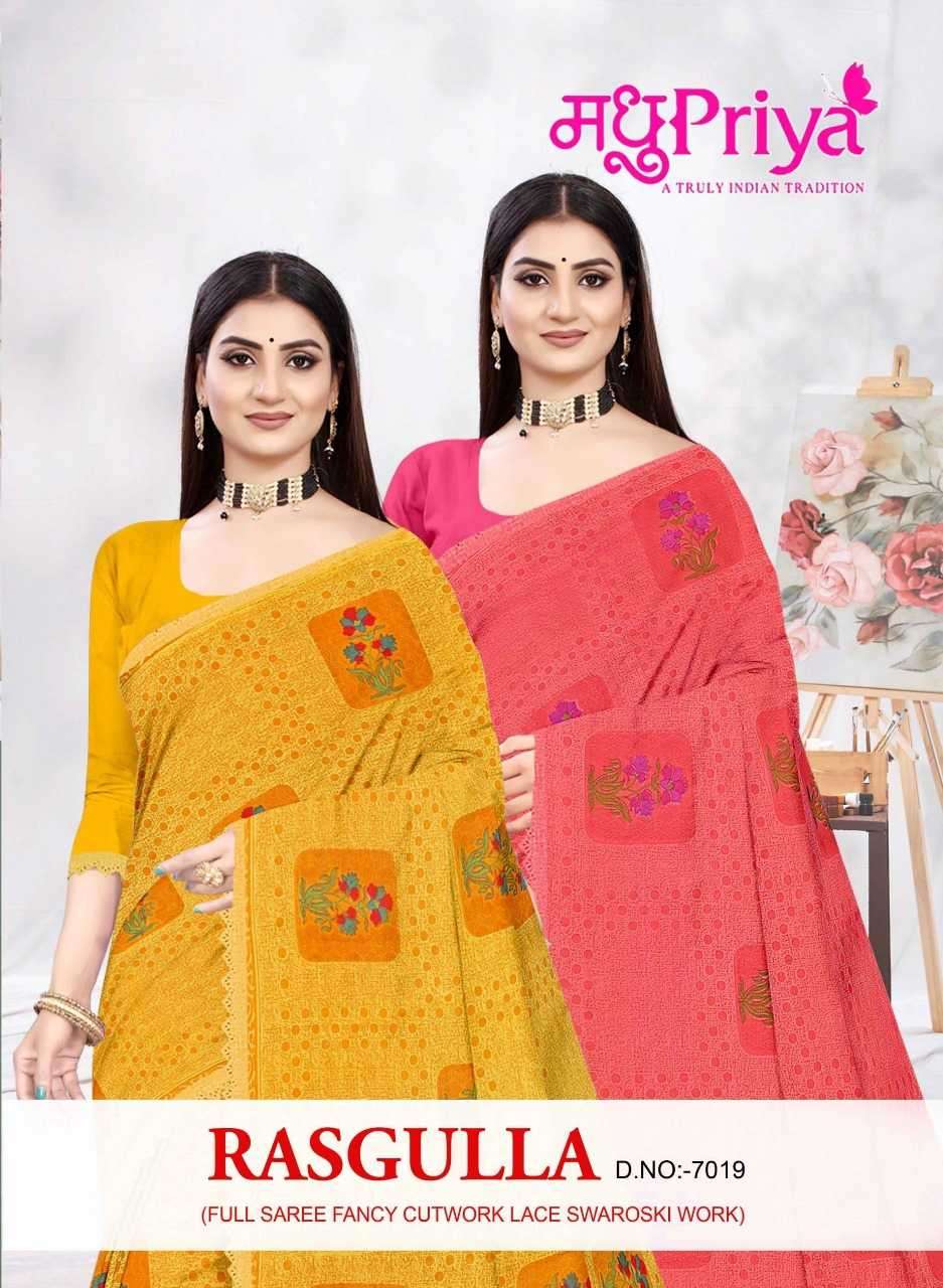 madhupriya rasgulla 7019 series 1001-1008 chiffon saree