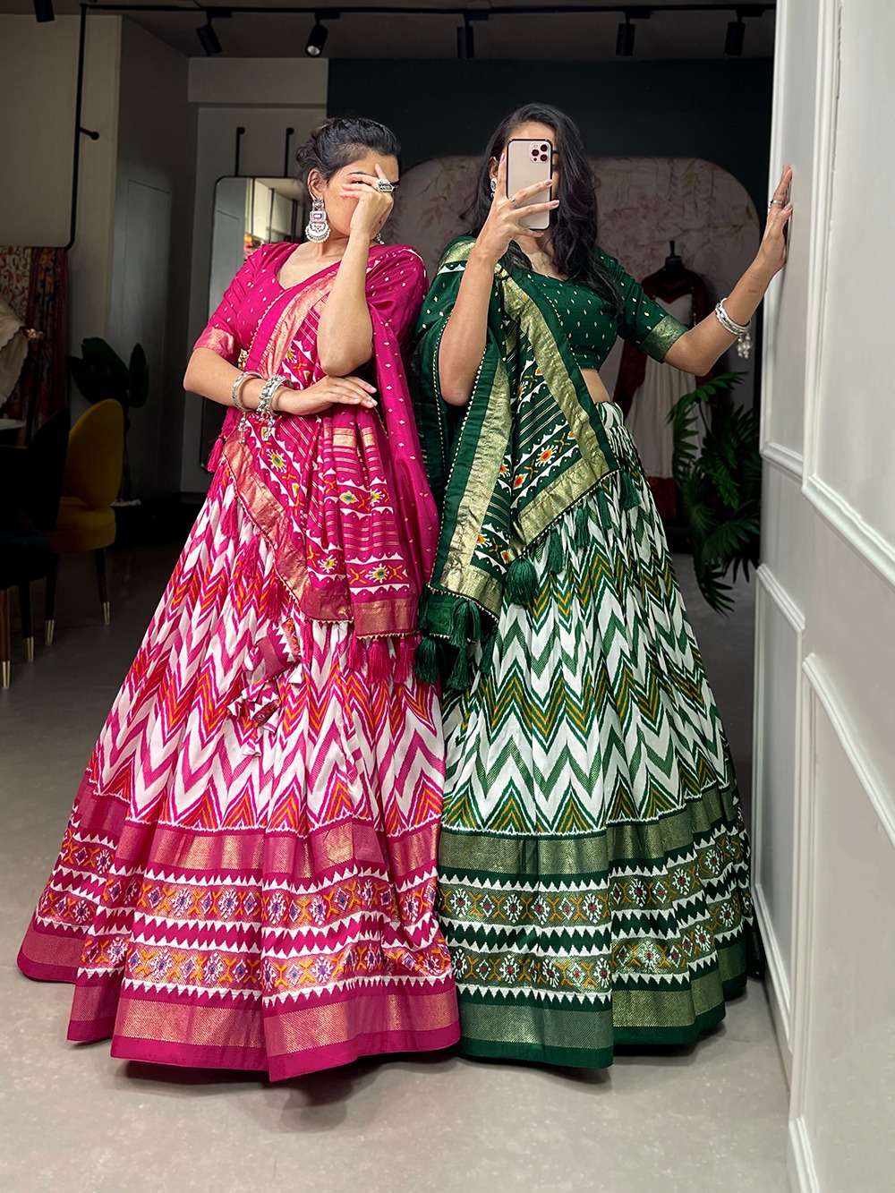 Modern textures designer tussar silk lehenga