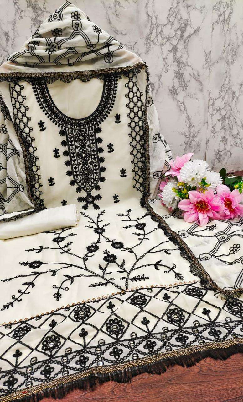 MUMTAZ -01 FOUX JORJET WITH EMBROIDERY &  SLEEP EMBROIDERY SUIT