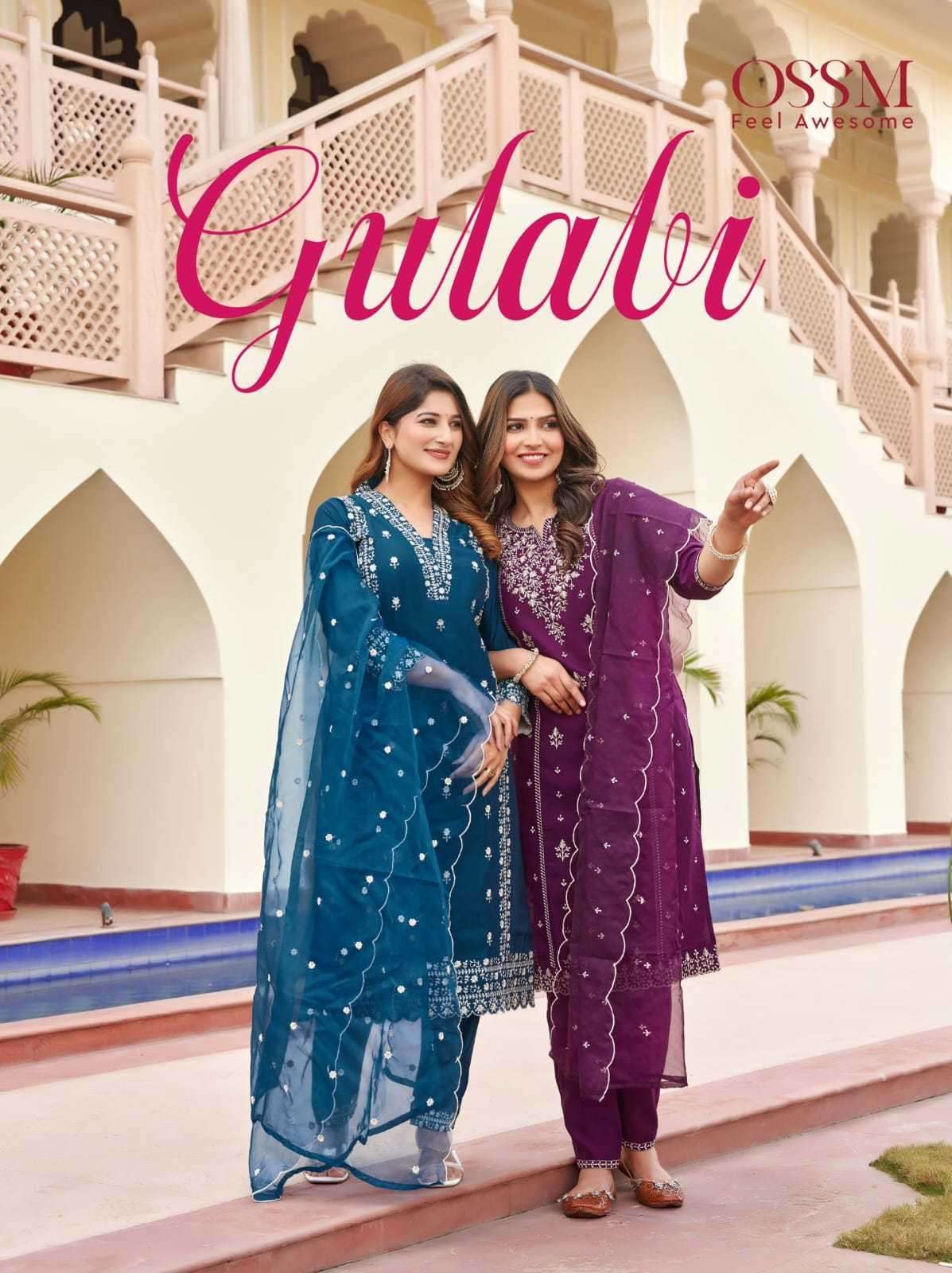 ossm gulabi Viscos Roman Silk Heavy Embroidery and Hand Work suit