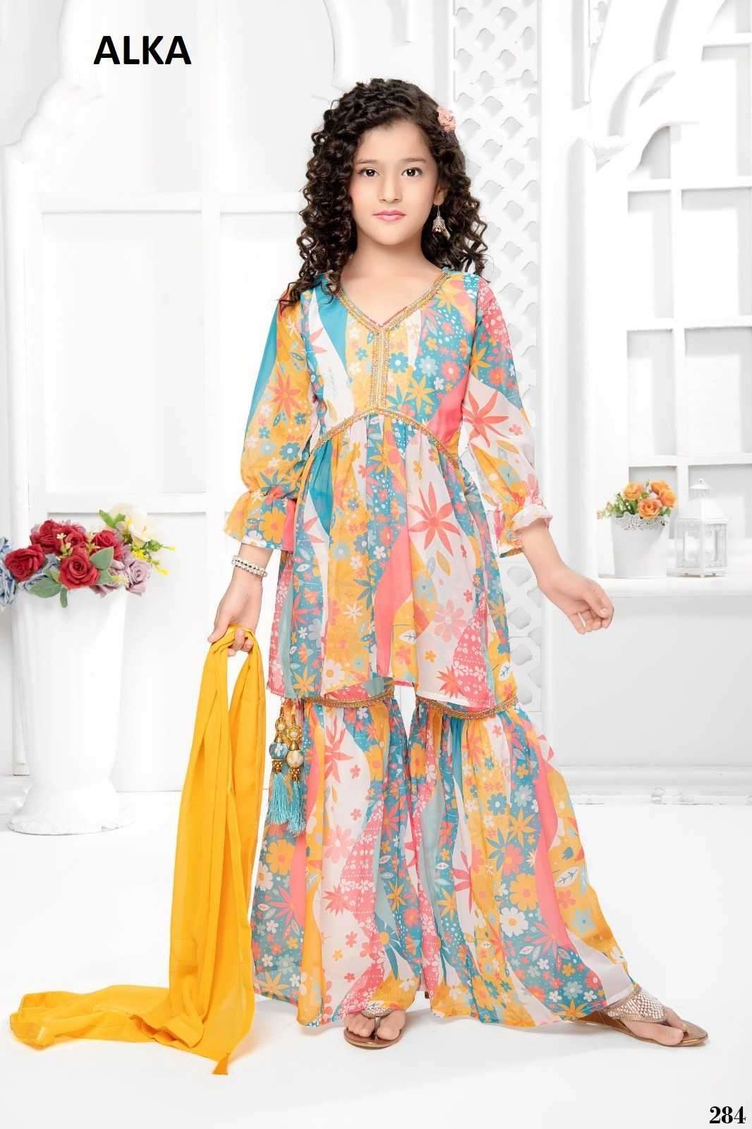 pr alka aaradhna vol 43 series 284-287 Georgette sharara kids wear suits
