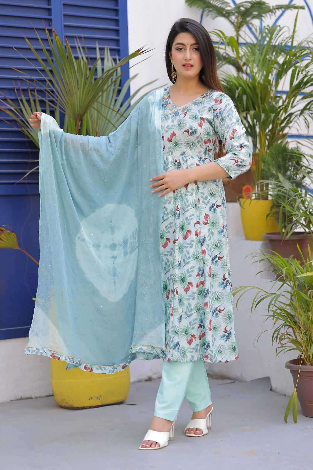 pr rayon foil print anarkali 3 Heavy Rayon Foil Print suit