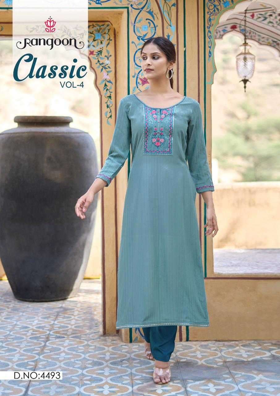 rangoon classic vol 4 lining Silk embroidery work kurti 