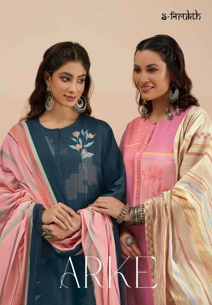 s nirukth arke cotton satin print handwork suit 