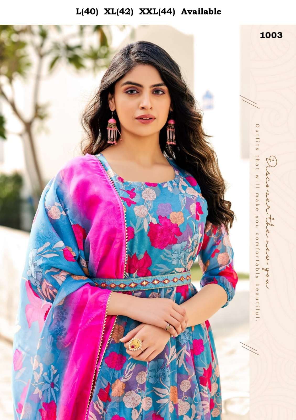 SANGAM SOFT ORGANZA DIGITAL PRINT GOWN WITH COMER BELT 