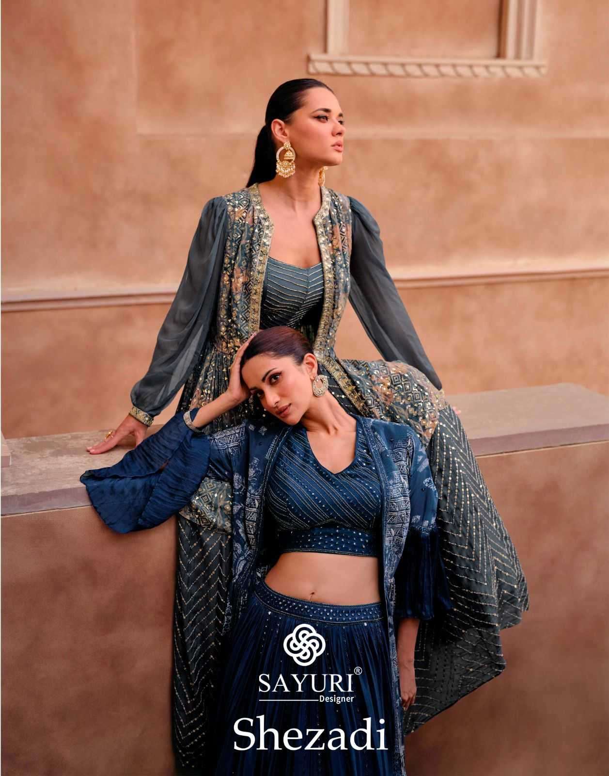 sayuri shehzadi series 5408-5410 real chinon silk skirt top with jacket