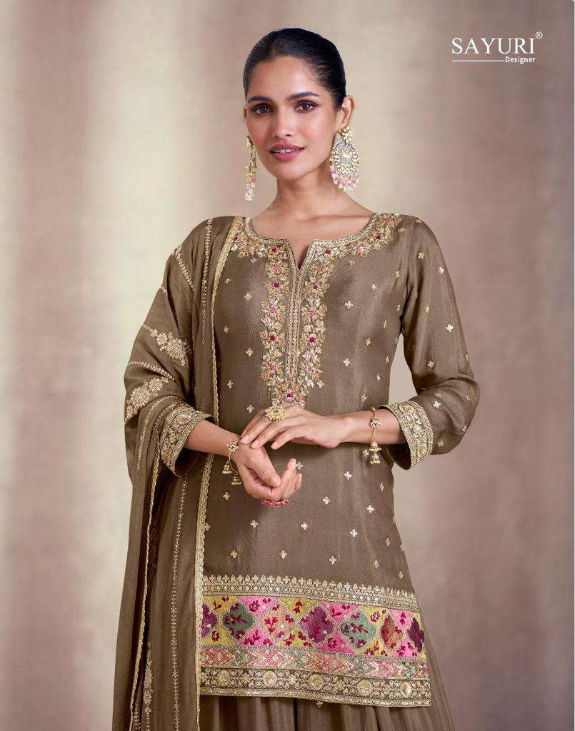 Sayuri siyona designer real chinon silk suit