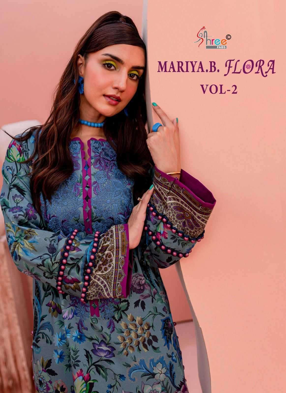 shree fab maria b flora vol 2 series 3343-3346 pure jam cotton suit 