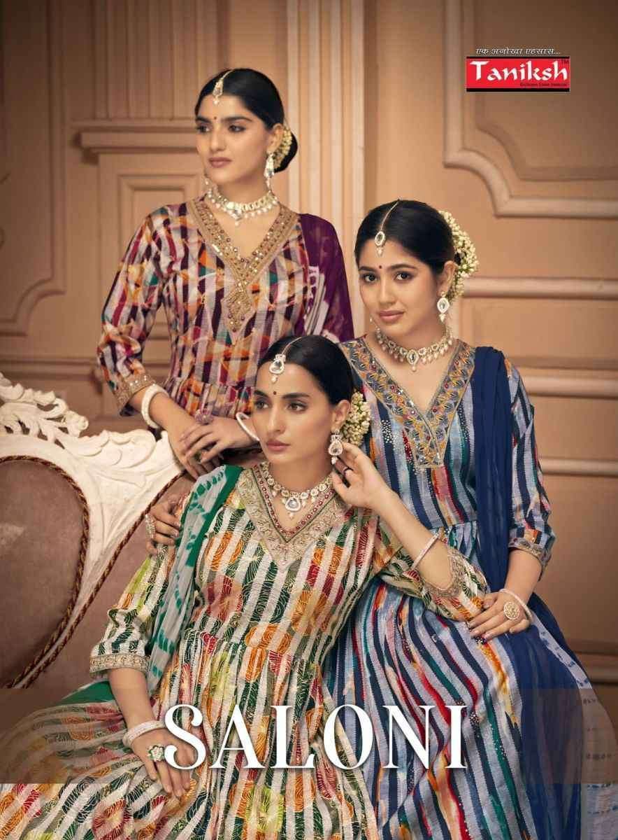 Taniksh Saloni Vol 1 series 1001-1008  Rayon Dobby Foil Print readymade suit 