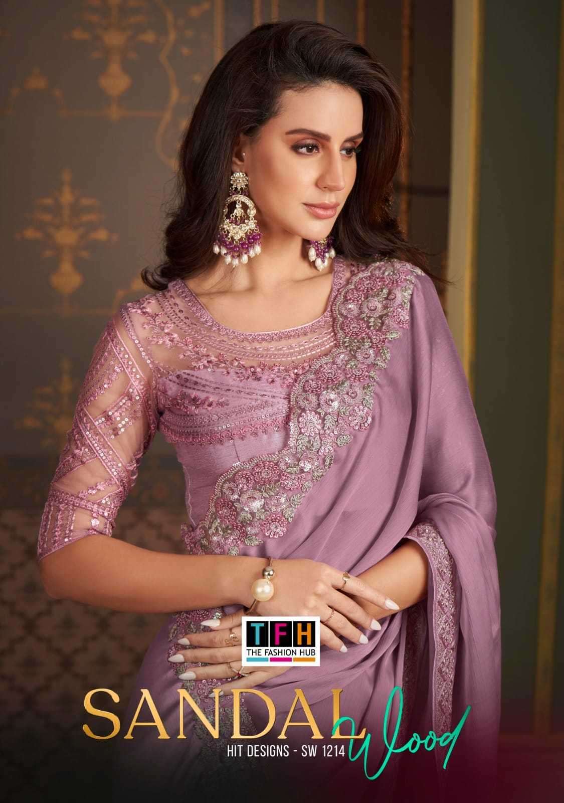 tfh sandalwood 1214 satin silk organza wholesale saree in surat 