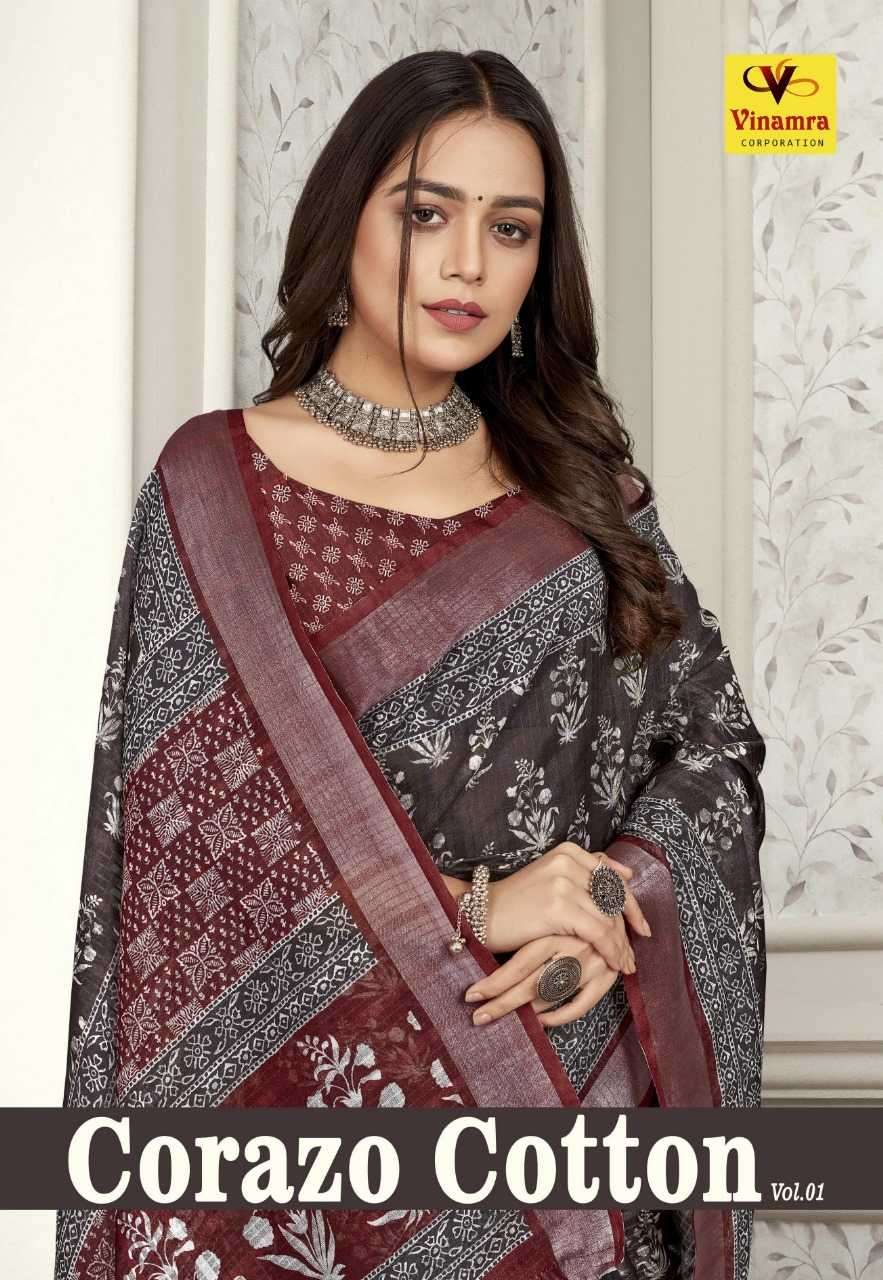 vinamra corazo cotton vol 1 series 5201-5208 cotton enex saree