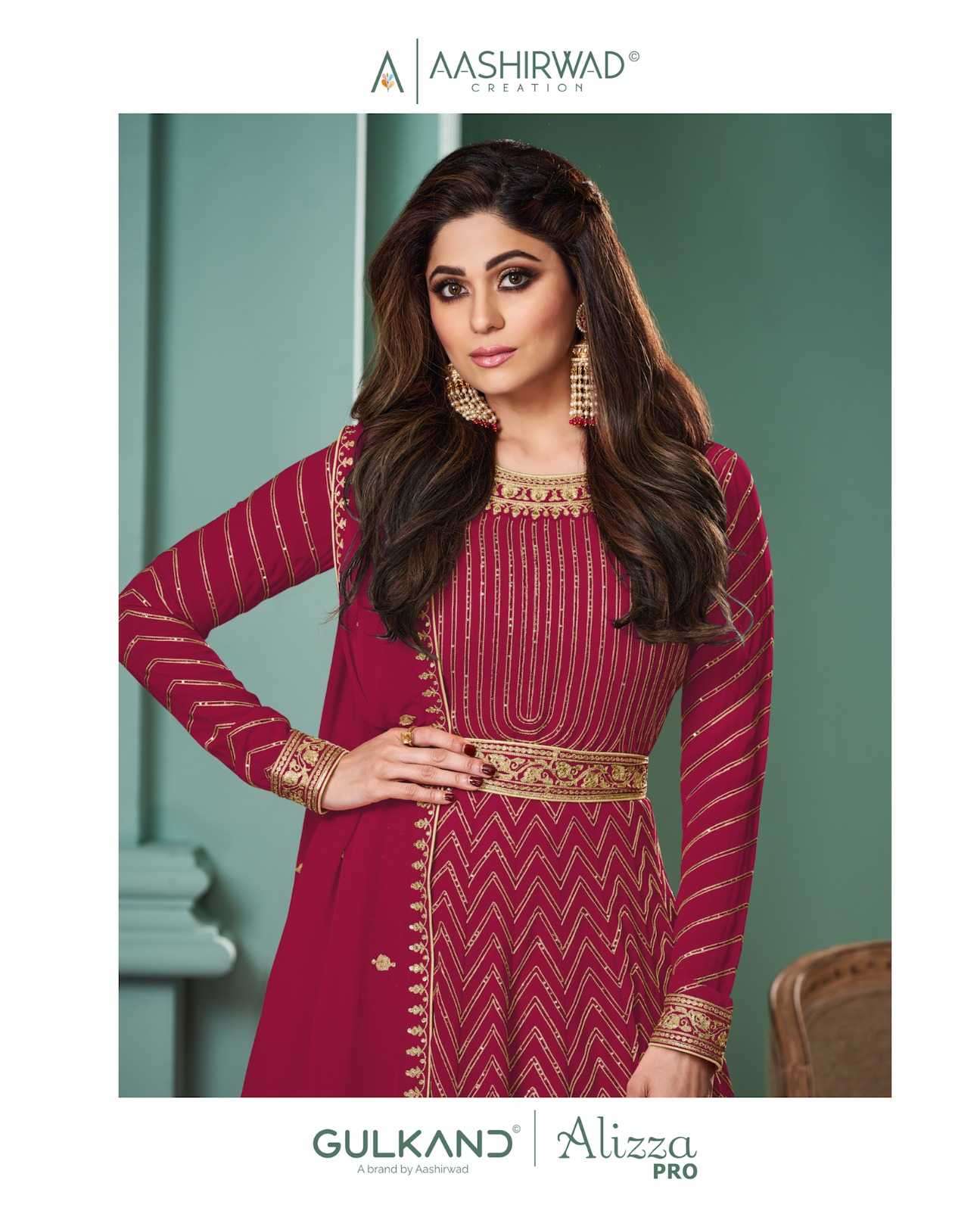 aashirwad gulkand alizza series 9965-9970 real georgette gown with dupatta