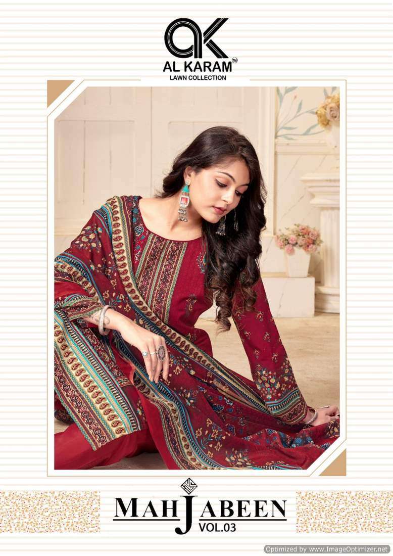 Al Karam Mahjabeen Vol-3 series 3001-3008 Pure Soft Cotton suit