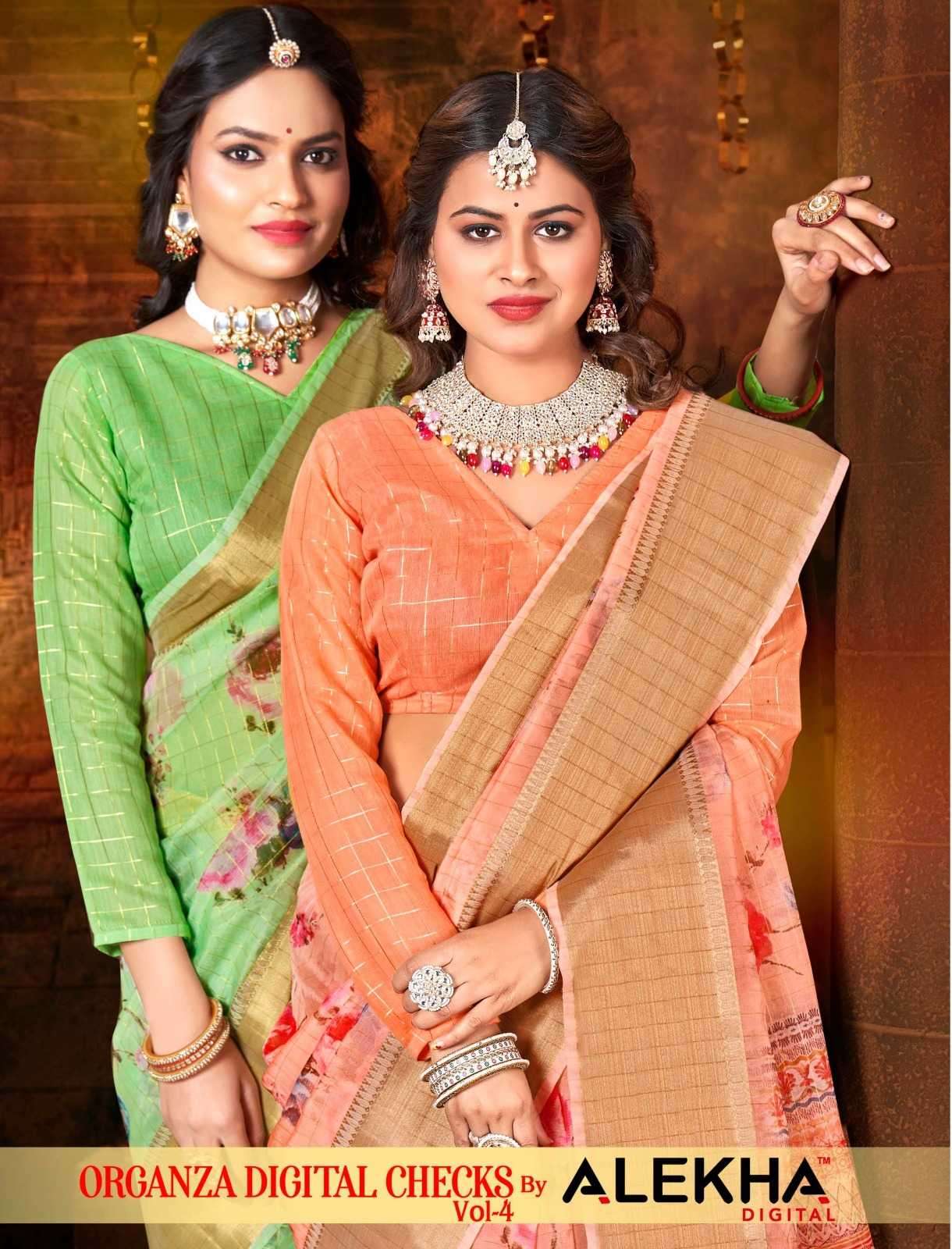 alekha organza digital checks vol 4 series 25401-25406 organza saree