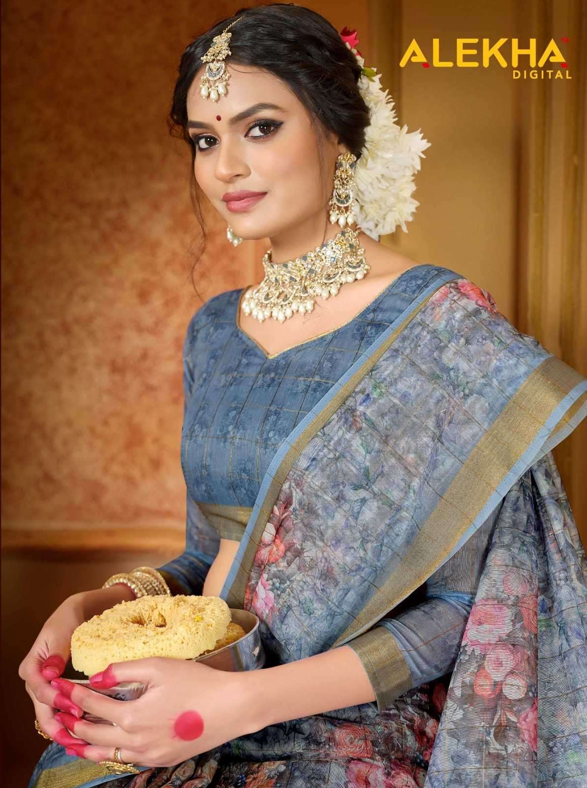alekha organza digital checks vol 5 series 25411-25416 organza saree