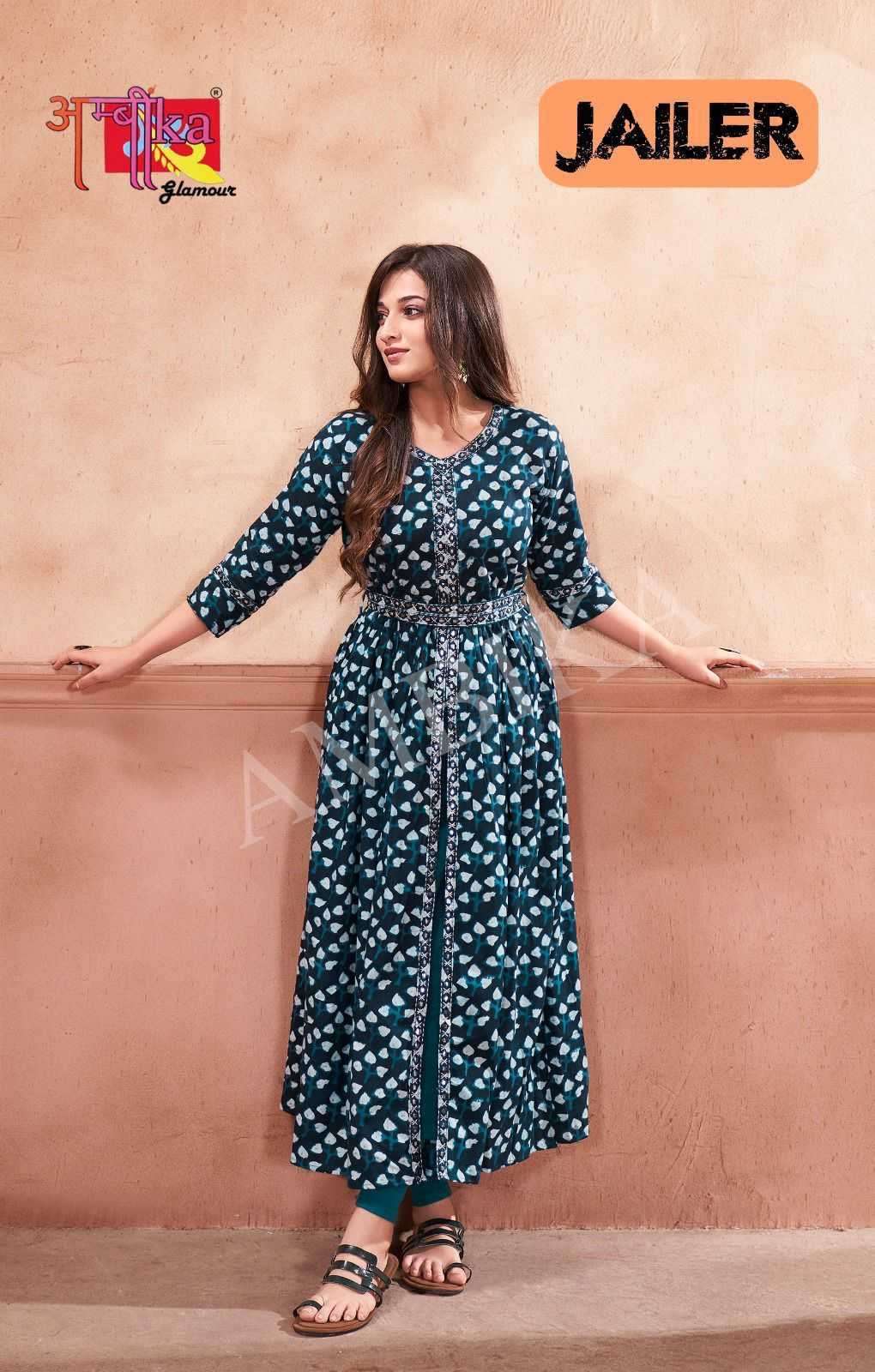ambika jailer Rayon 14 kg mirror belt kurti 