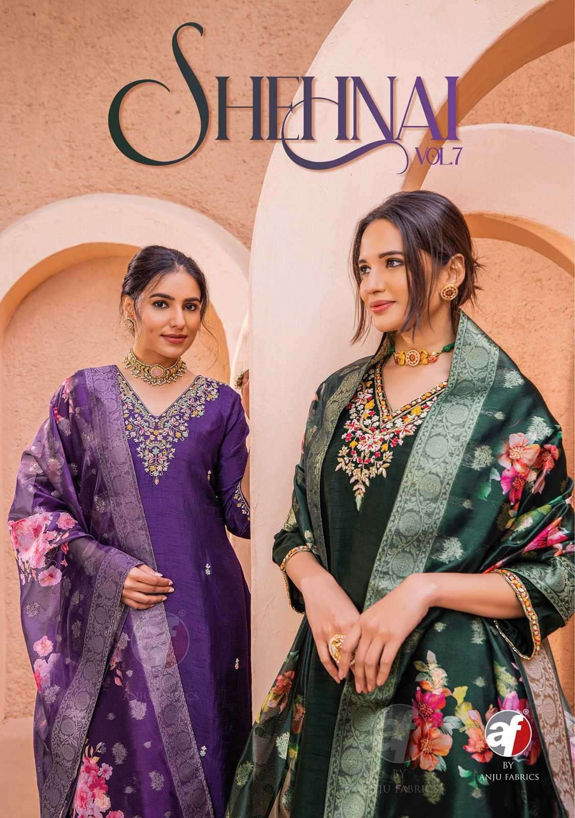 anju fab shehnai vol 7 series 3661-3663 pure dola silk readymade suit 