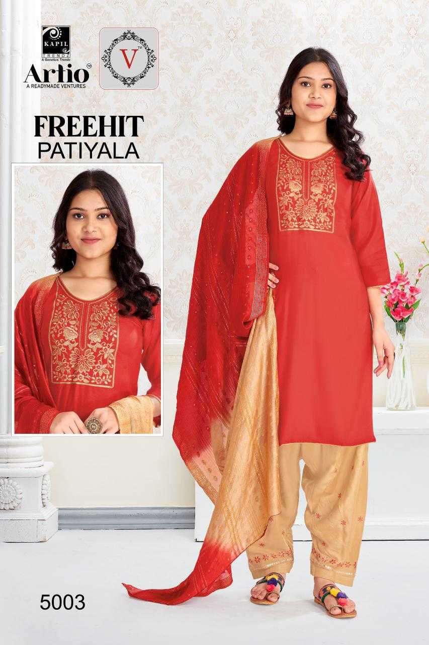artio freehit patiyala series 5001-5006 14 kg rayon readymade suit 