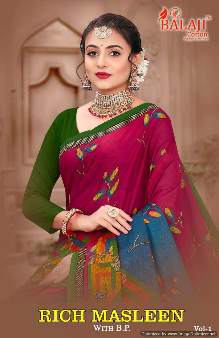 Balaji Rich Masleen vol-1 series 101-110 Pure Cotton Printed saree