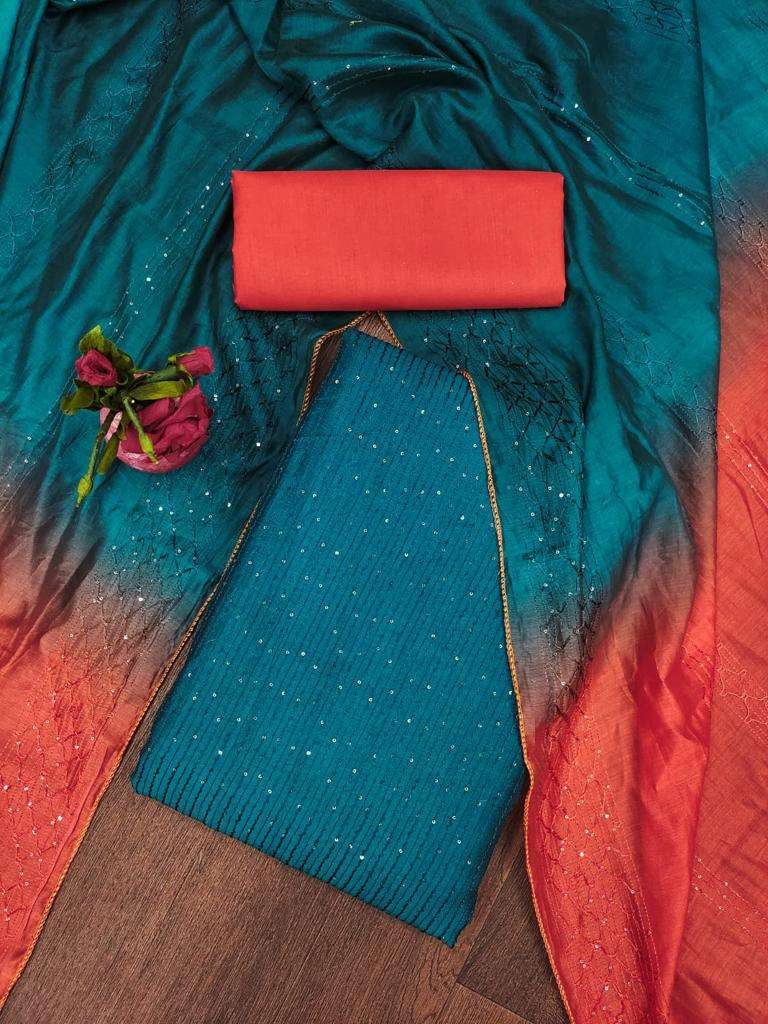 btm 02-24 designer DIABLE CHANDERI CROSET WORK suit