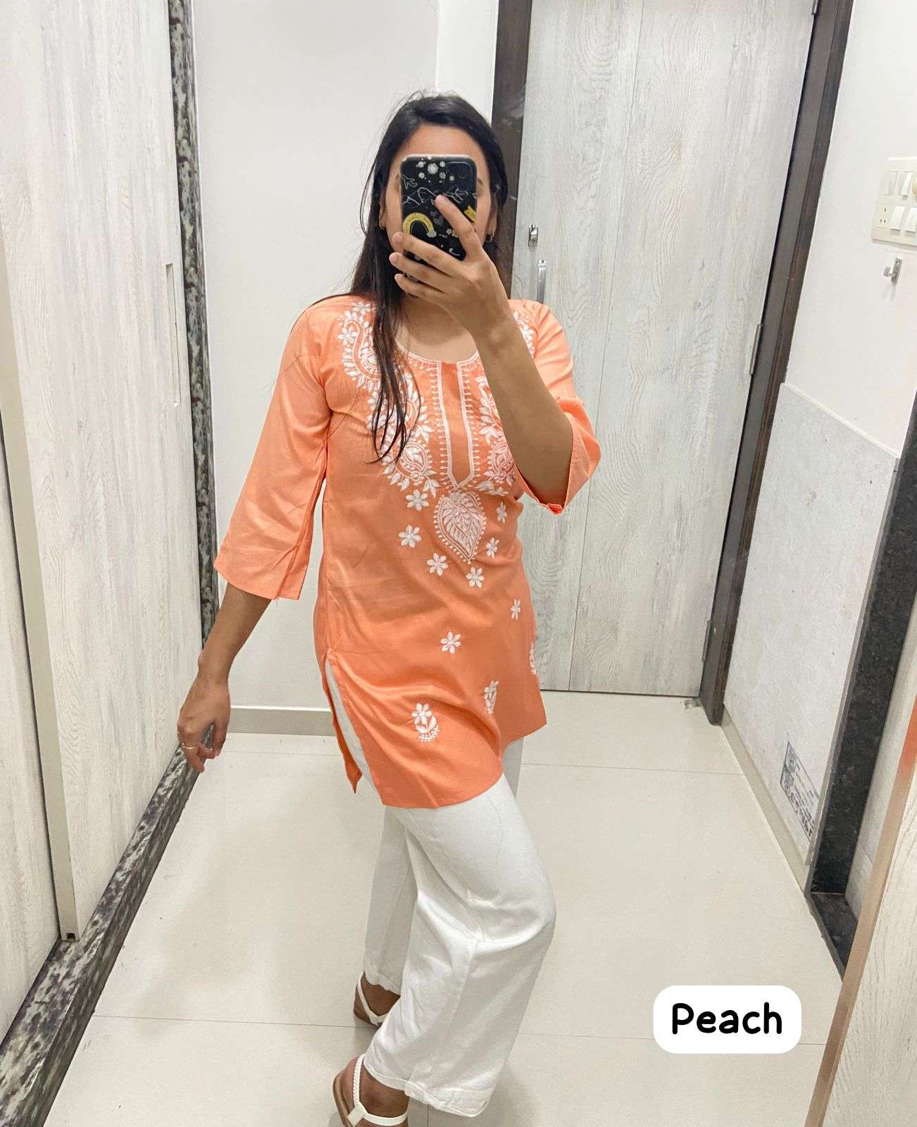 Chikan Tops Rayon with embroidery chikan work Short Tops