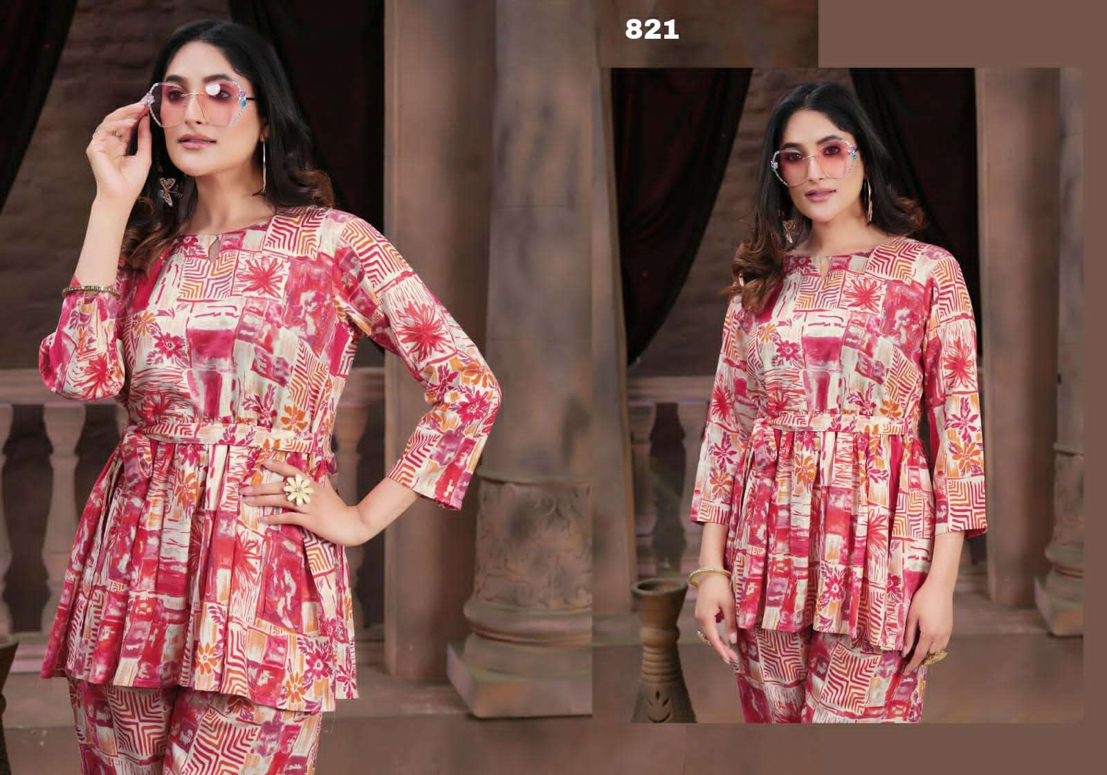 Co-ord Kesar 821 and 825 designer Premium Riyon coord sets