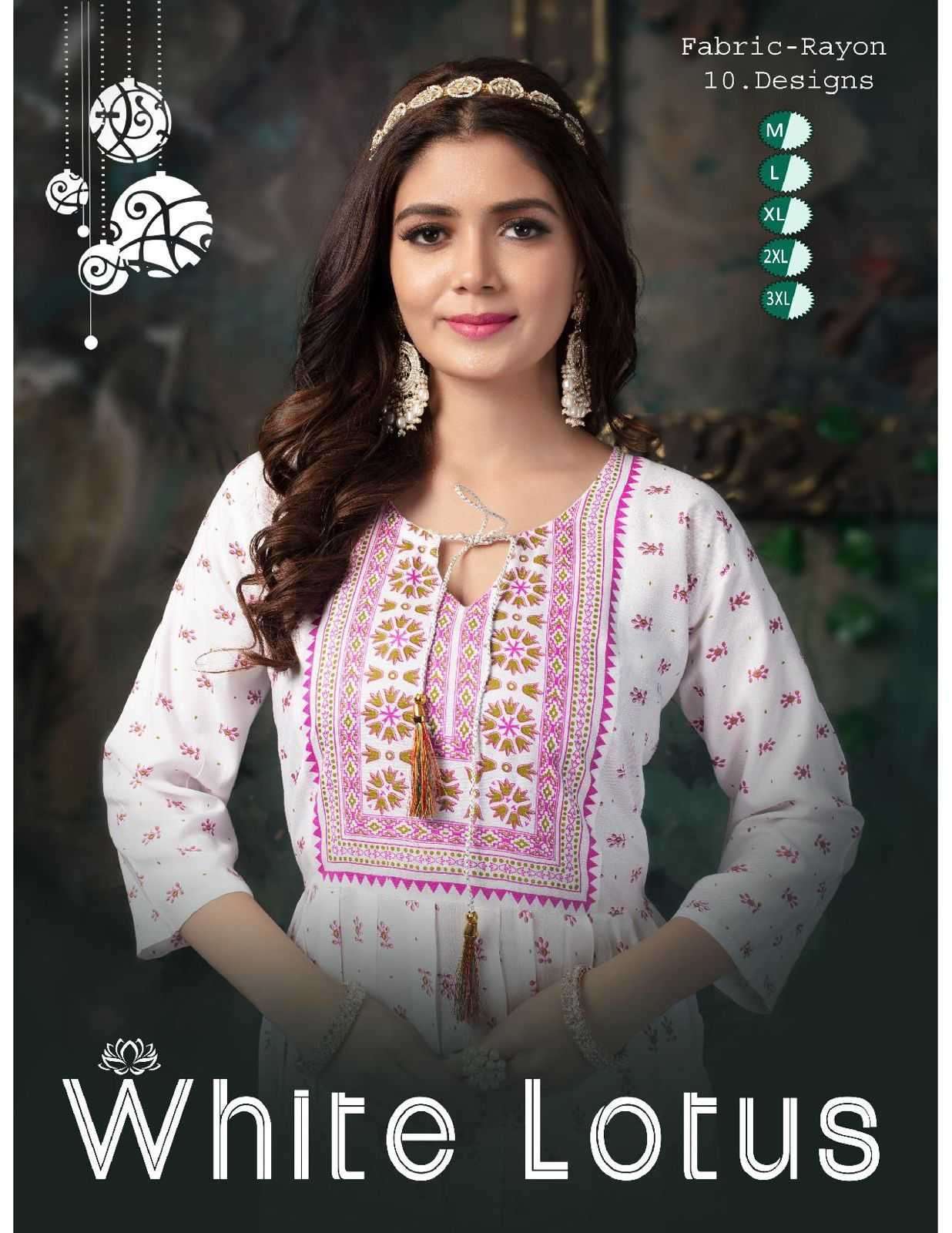 fashion talk white lotus series 1001-1010 rayon plain kurti