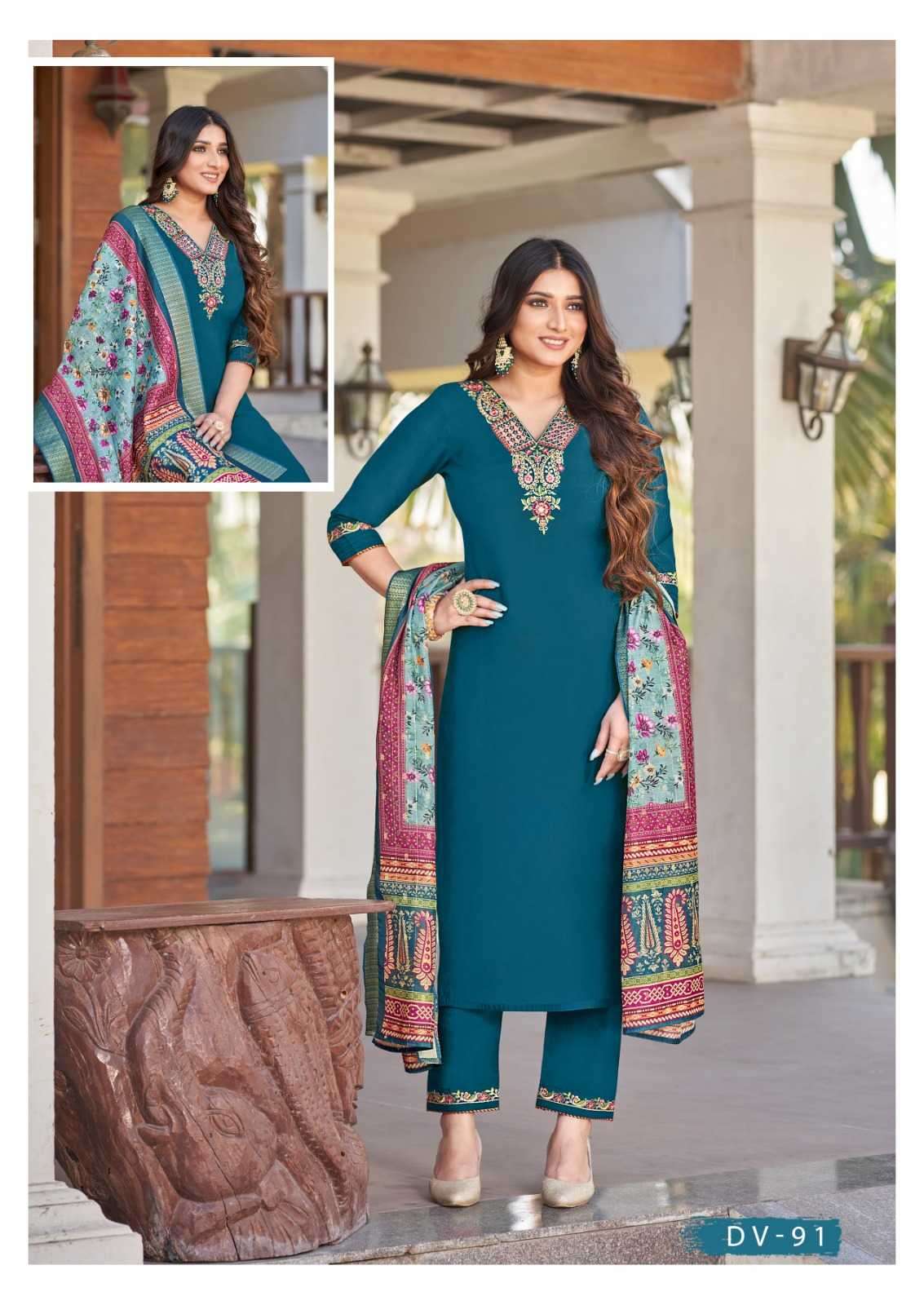 kalaroop kajree dv 91 Roman silk with embroidery readymade suit 