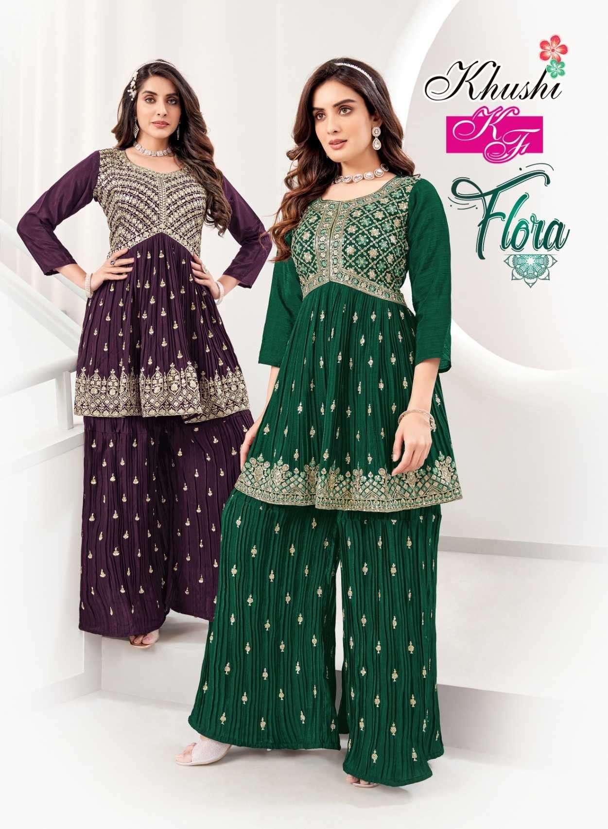 khushi fashion flora series 1001-1006 chinon silk kurti with sharara
