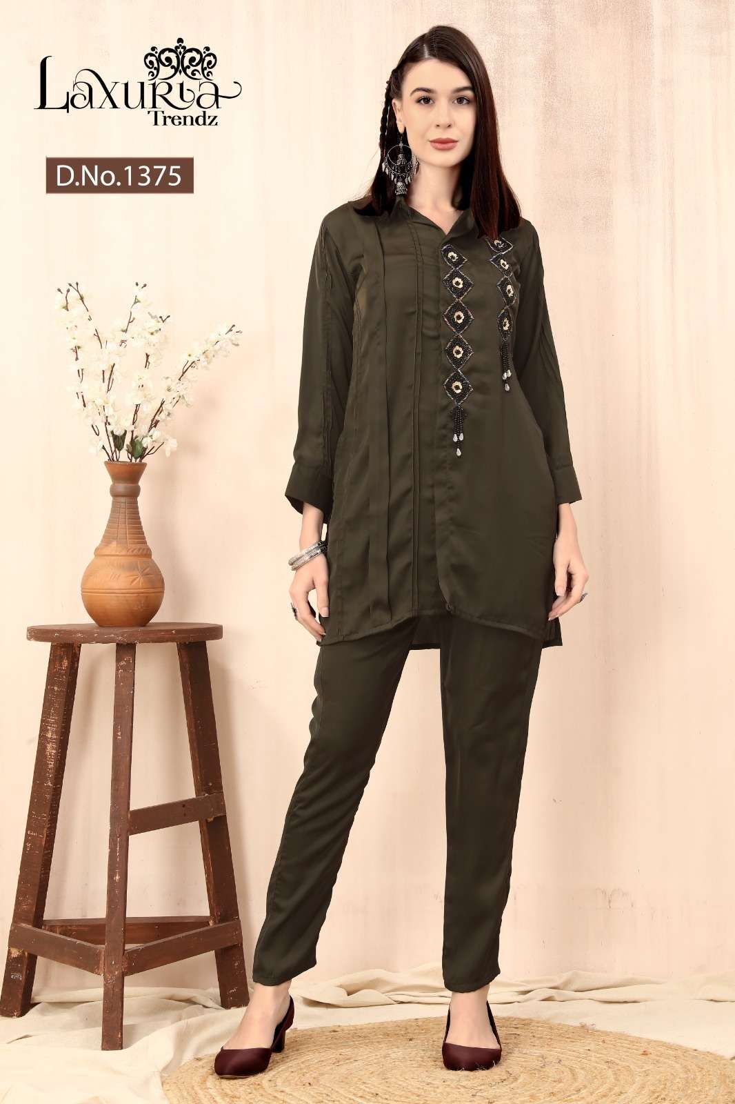 laxuria 1375 BSY Satin Tunic with Gorgeous Handwork On Shirt  